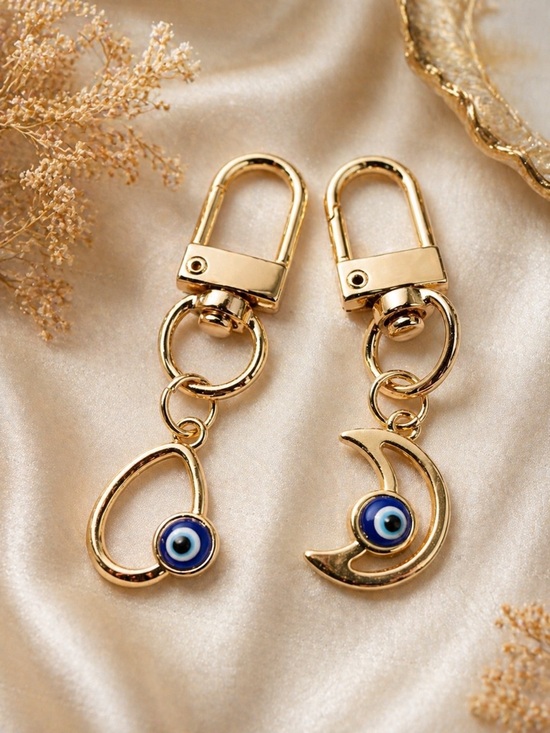 Accessories - 🌈 Mini Gold Evil Eye Moon & Teardrop Keychains
